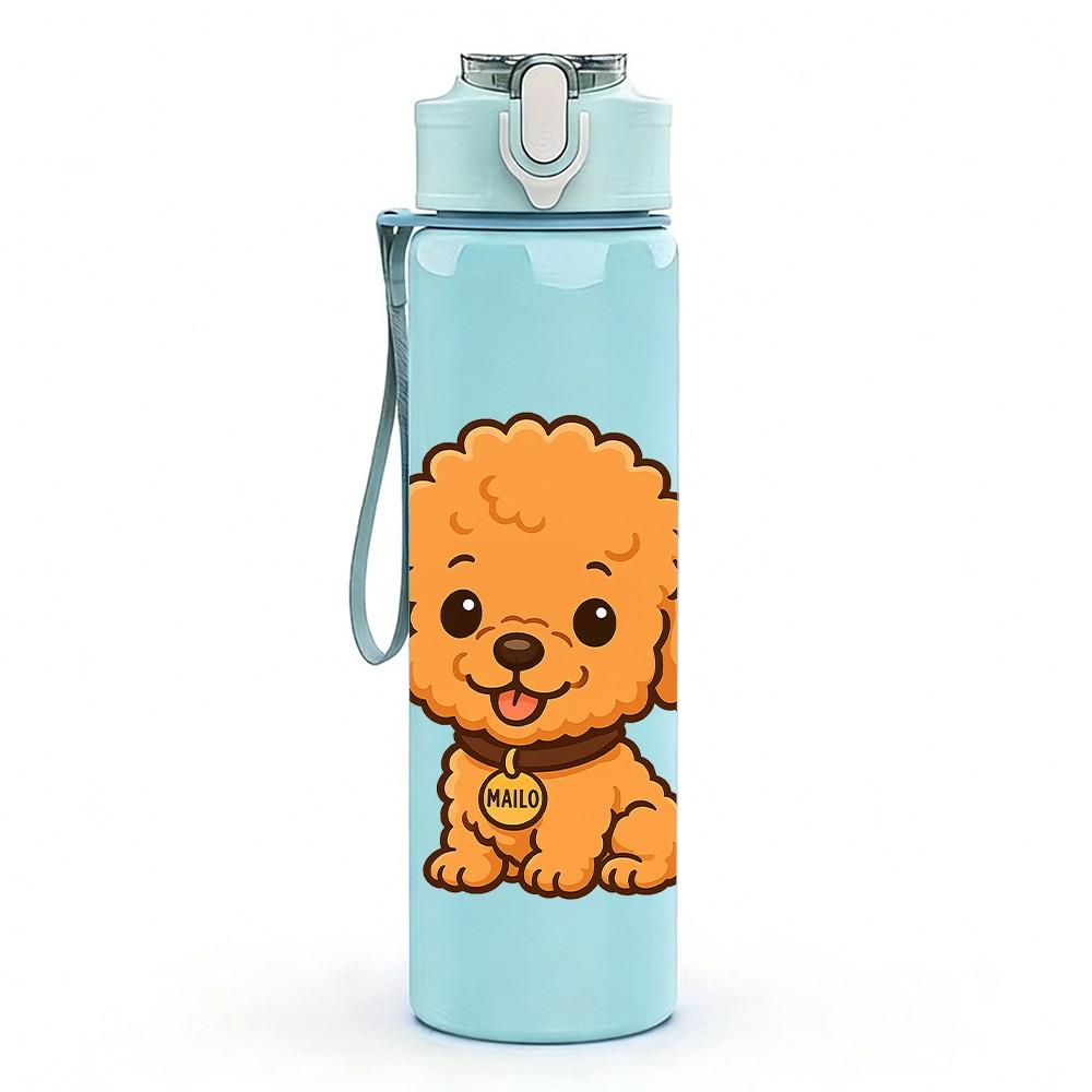 1PC Puppy Dog Pet Cute Cartoon 750ml Color Plastic Sports Water Bottle Leakproof Flip Straw Lid Suitable for Sports Office Home Use