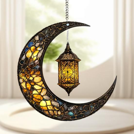 Crescent Moon Suncatcher 2D Stained Acrylic Sun Catcher Colorful Window Wall Hanging Ornament for Home Front Porch Garden Balcony
