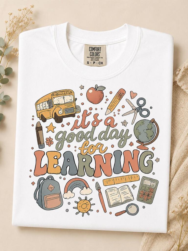 It's a Good Day for Learning Shirt, Cute Teacher T-Shirt, Back to School Graphic Tee, Preschool Kindergarten Teacher Gift, Retro School Tee