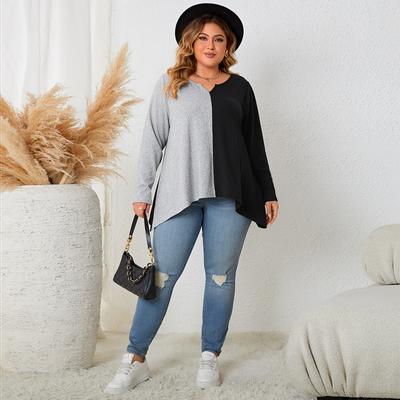 Женская рубашка с круглым вырезом и длинными рукавами, нерегулярная лоскутная свободная футболка-пуловер, повседневная дышащая легкая летняя рубашка плюс, топ для работы и отдыха