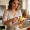 2-in-1 peeler with bottle opener, smooth wooden kitchen peeler, suitable for fruits, multi-functional stainless steel peeler.