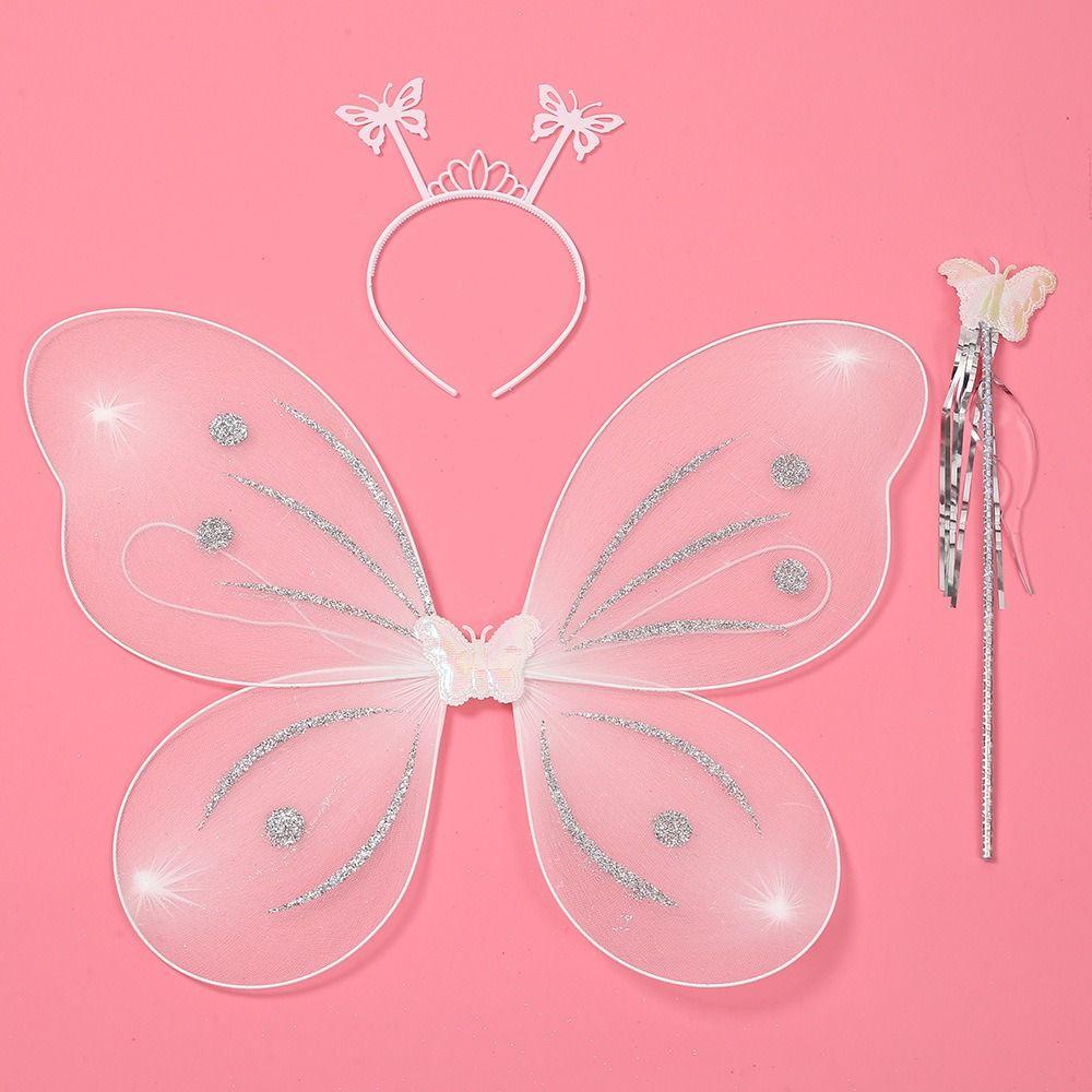 3Pcs/Set Girls Kids Halloween Dressing Up Fancy Dress Glitter Butterfly Costume Fairy Wing