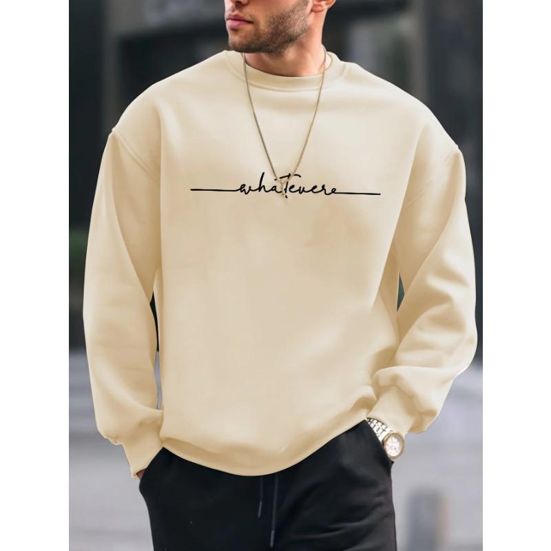 Men's Autumn Winter Fashionable Casual Loose Simple Letter Printed Fleece Pullover Round Neck Long Sleeved Sweatshirt Pullovers & Long Sleeves Men’s
