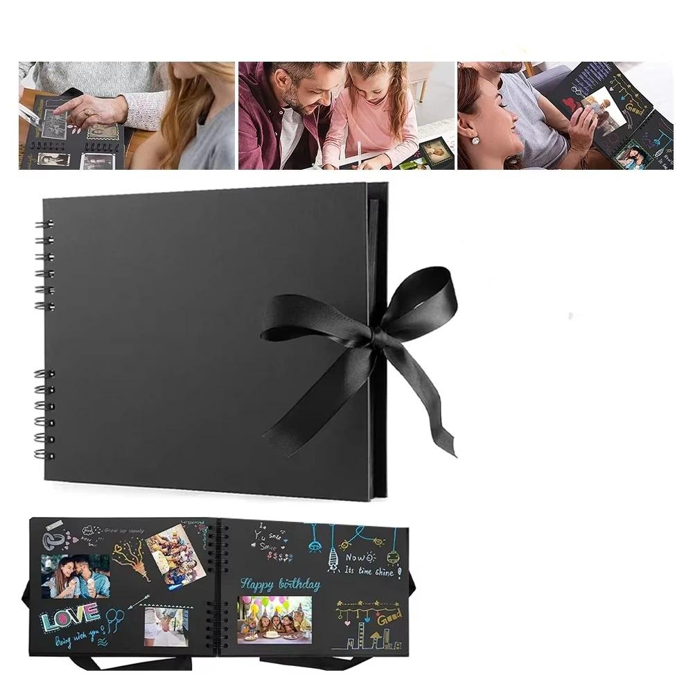 Scrapbook Black Inner Pages Ribbon Photo Albums Handmade 40 Sheets DIY Craft Album Creative Minimalist Memory Books Scrapbooking