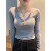 Autumn/Winter 2025 Slim V-neck Long-sleeve Base Layer Top - Sexy Versatile Women's Short T-shirt.
