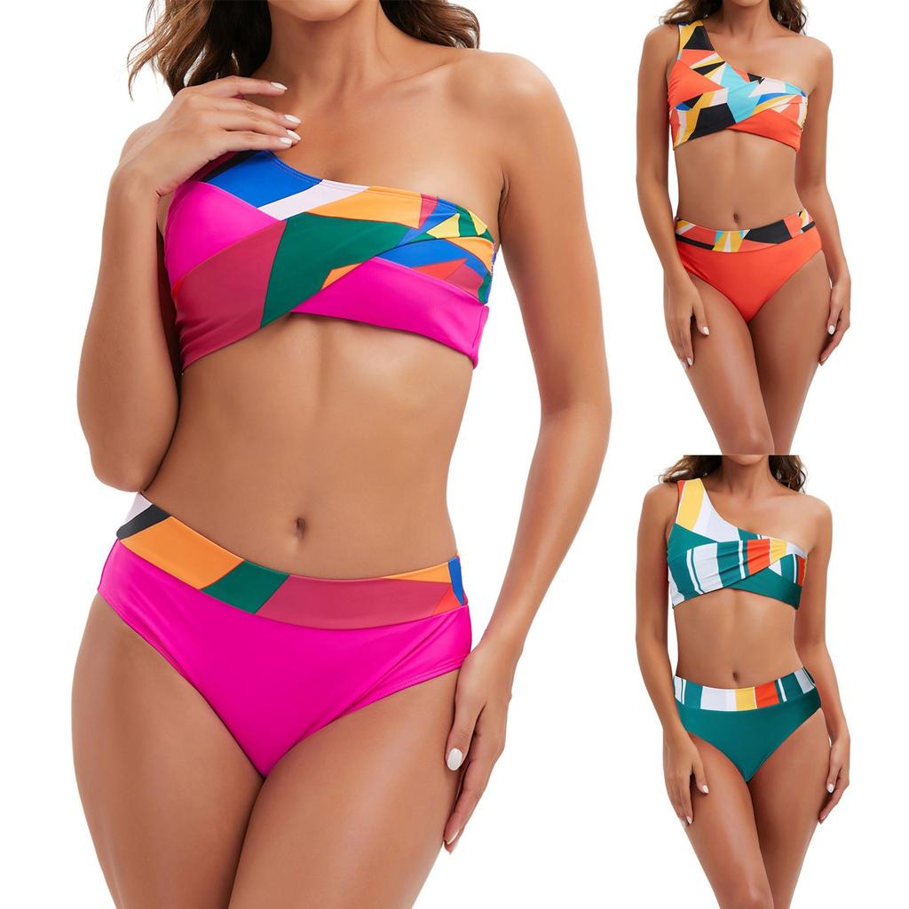 Women's Sexy Split Swimsuit One Shoulder Bikini Print Small Fresh Swimsuit