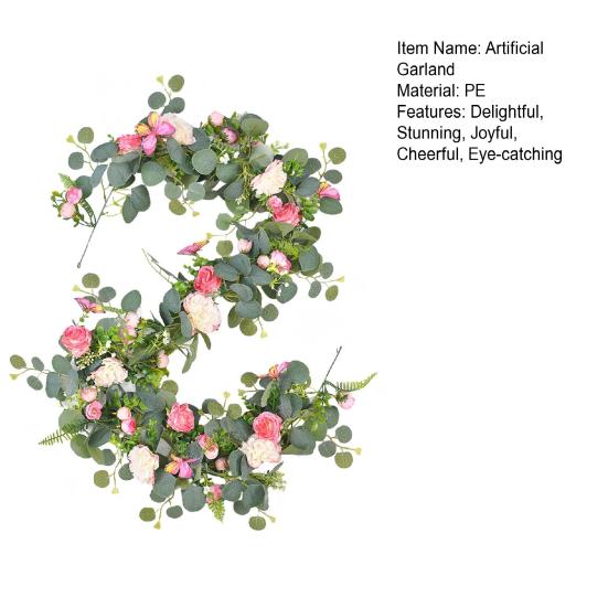 Artificial Eucalyptus Garland with Peony Flower Faux Floral Greenery Garland for Wedding Party Table Centerpiece Room Backdrop Decor