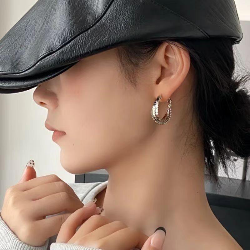 Round Three-Layer Earrings European And American Cross-Border High-End Niche Commuter Cold Style Earrings