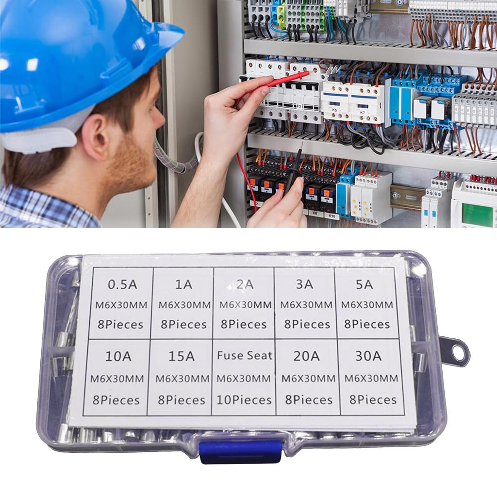 9 Values 72pcs Slow Blow Glass Tube Fuse Assortment Kit 6x30mm 250V 0.5A/1A/2A/3A/5A/10A/15A/20A/30A Fuses Glass Tube
