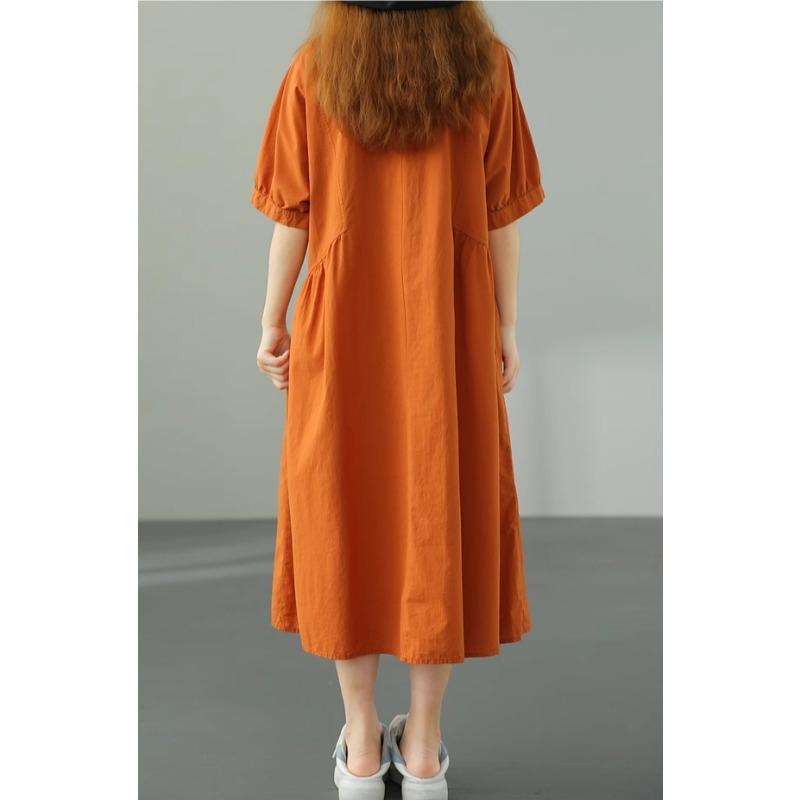 DIMANAF 2025 Весеннее однотонное платье Женское повседневное винтажное длинное платье Свободное базовое зеленое черное оранжевое платье