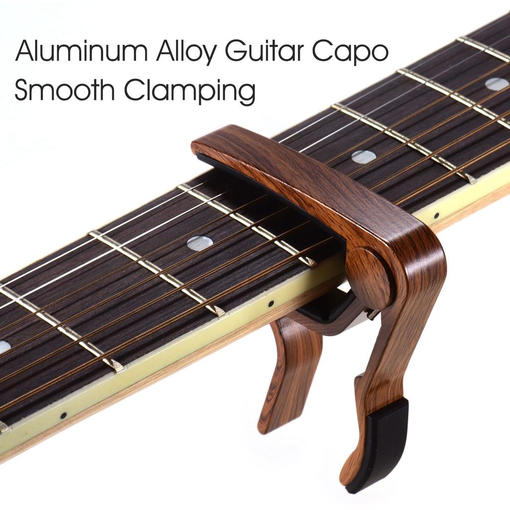 Aluminum Alloy Wood Color Guitar Capo for 6 String Folk Guitar Electric Guitar with 3pcs Random Color Picks