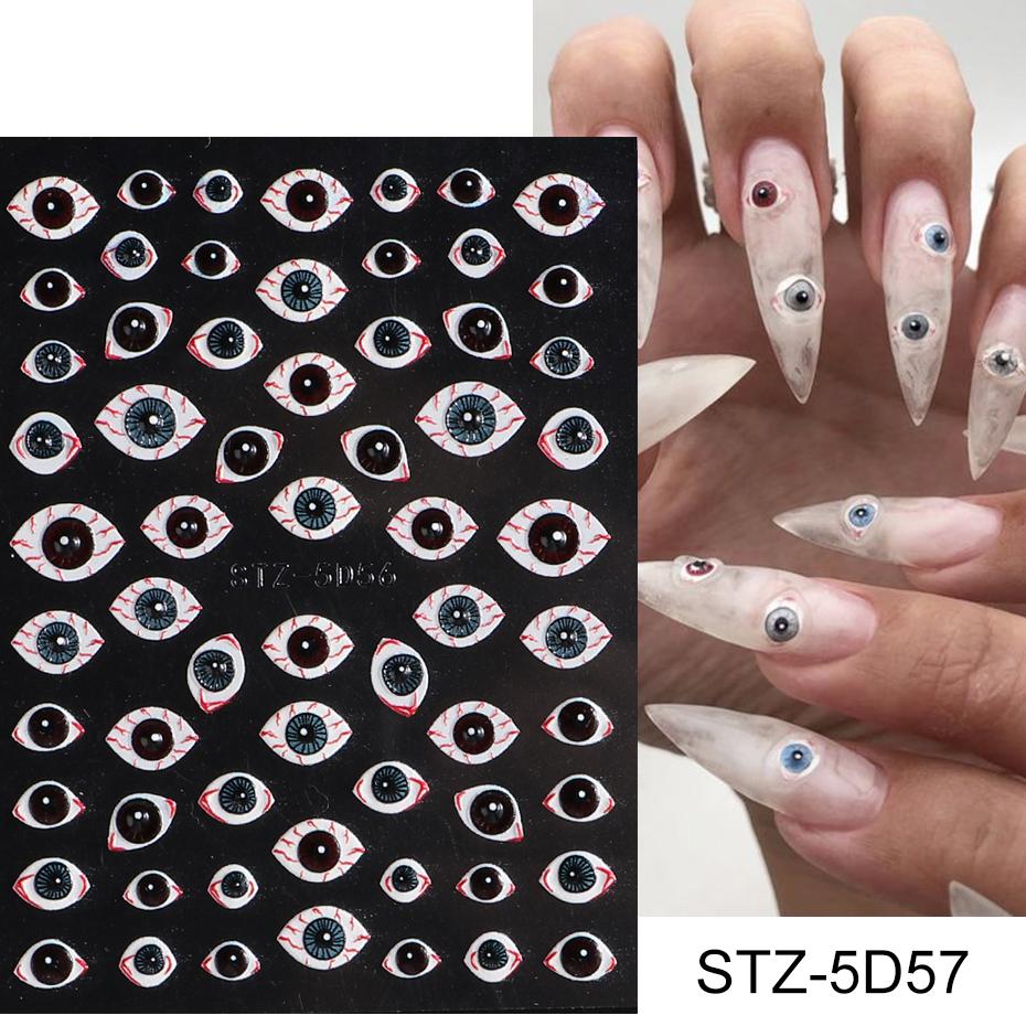 1 Pcs 5D Halloween Nail Art Sticker Spider Web Horror Eyes Face Pumpkin Nail Decal Embossed Design Slider Foil Nail Art
