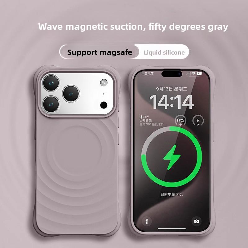 Высококачественный чехол однотонный для IPhone 17 16 15 14 13 Air Pro Max Для Magsafe Жидкий силикон Волнообразный рисунок Защита от царапин