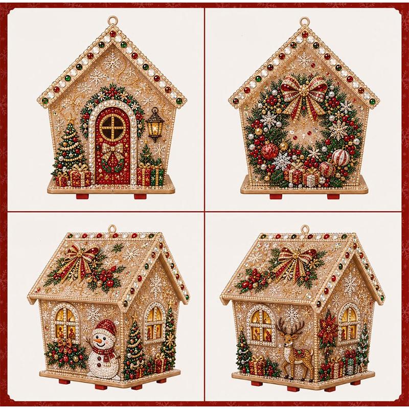 Christmas House 3D Diamond Painting Kit Light Up Wooden Pearl Art Set DIY Xmas Tree Ornament Holiday Home Craft Decor Gift