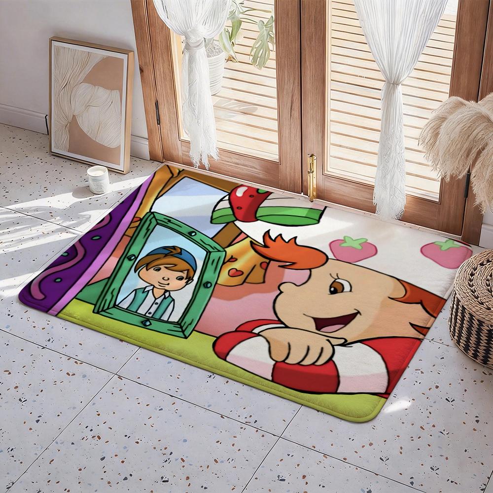 Cartoon S Strawberry Shortcake Floor Mat Eco Flannel Doormat Non Slip Odorless Indoor Floor Rug Soft Short Plush Home Mat