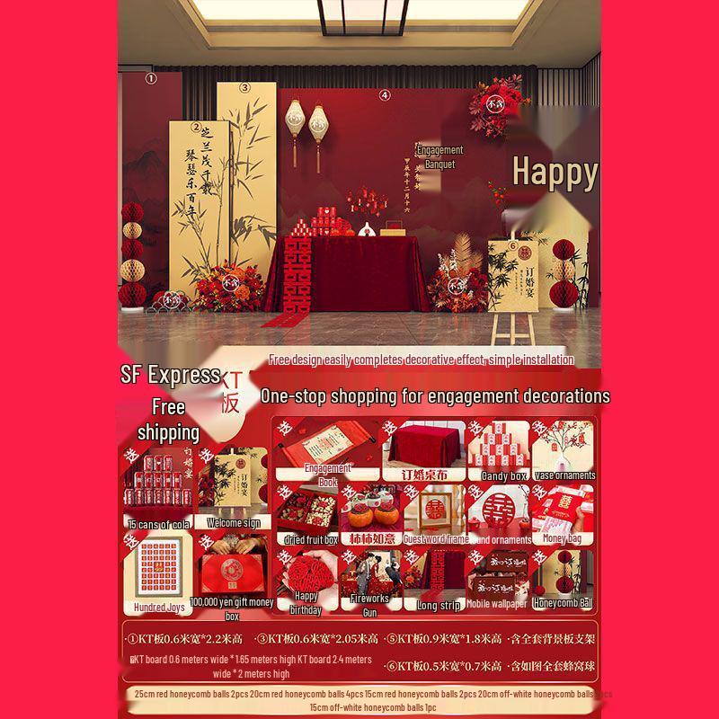 2025 Luxe Chinese Engagement Banquet Decor Set: High-End Centerpiece & Backdrop