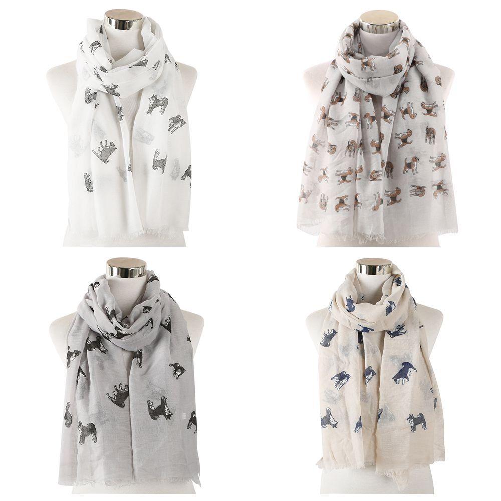 Soft Dog Print Scarf Polyester Puppy Shawl Wrap Creative Gift Animal Scarf
