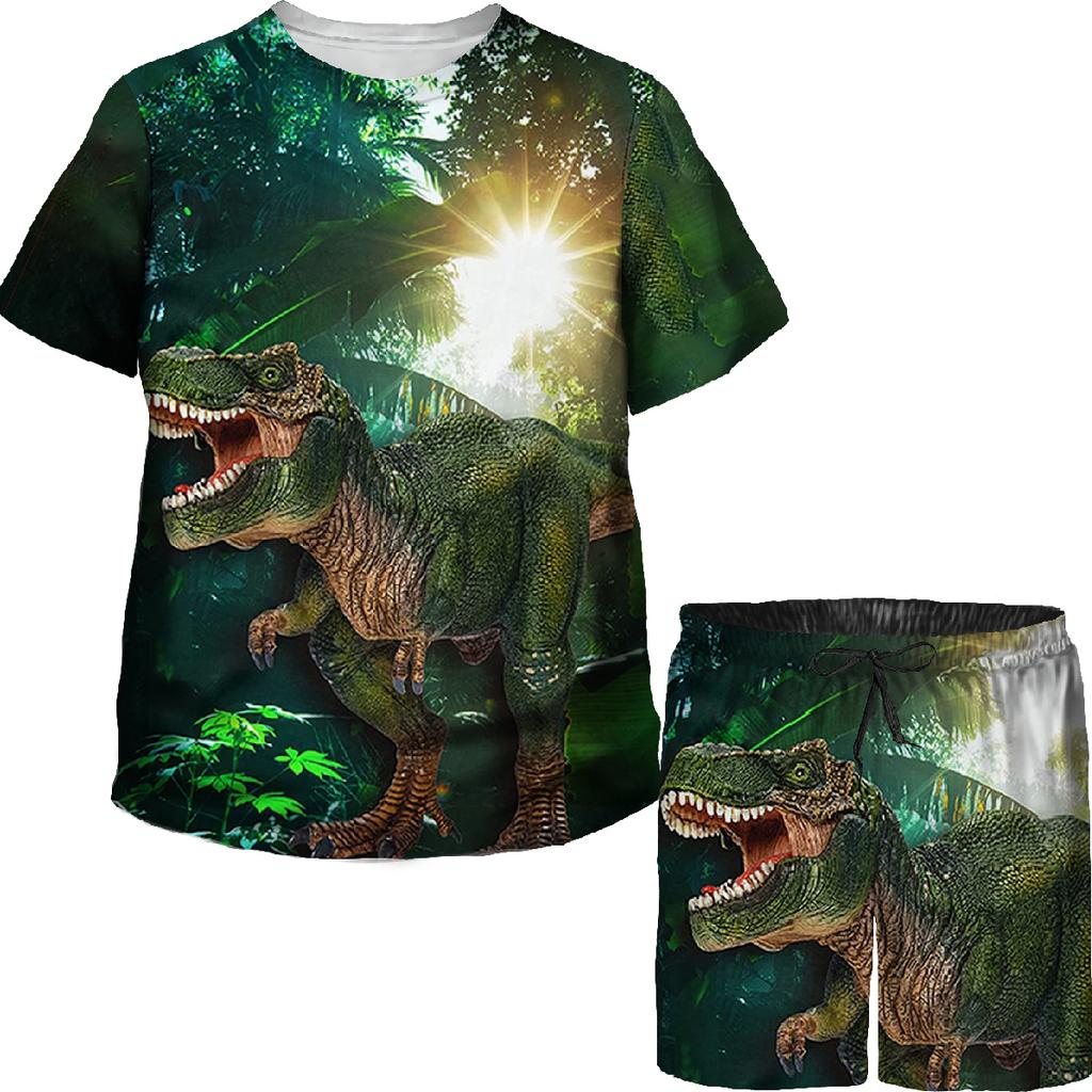 Футболки/костюмы с 3D принтом динозавра Юрского периода для мальчиков и девочек, футболки/костюмы для подростков, повседневная летняя футболка, спортивный костюм, комплект