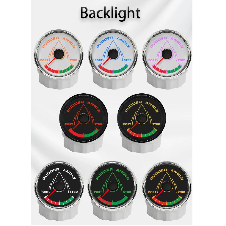 RHAXEL 52mm Rudder Angle Indicator 0-190ohm for Marine Boat Yachts with 8 Colors Backlight 12V 24V with Mating Sensor