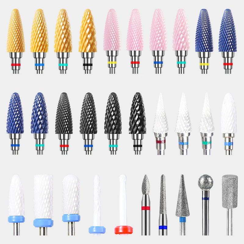 Ceramic Milling Cutter Flame Carbide Nail Drill Bits Pink Gel Remover Electric Machine Drills Polishing Peeling Nails Art Tools