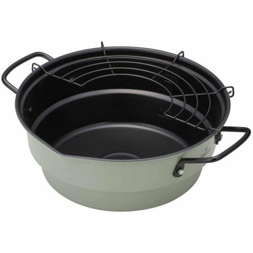 Mannen Gelsomino Tempura Pot with Deep Frying Rack, 23cm, Induction Compatible, Tiered Design, with Spout, Silicone Coating, and Strainer for Easy Oil