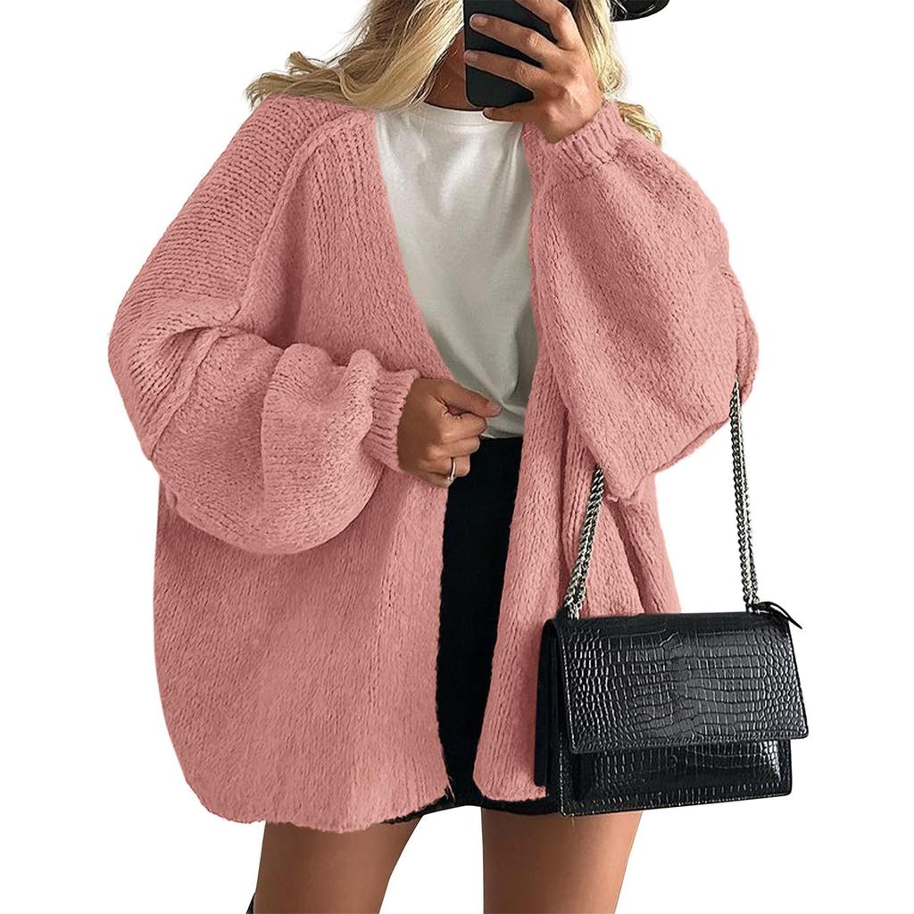 Women's Fashion Solid Color Coats Long Sleeved Knitted Casual Cardigan Sweater Jacket