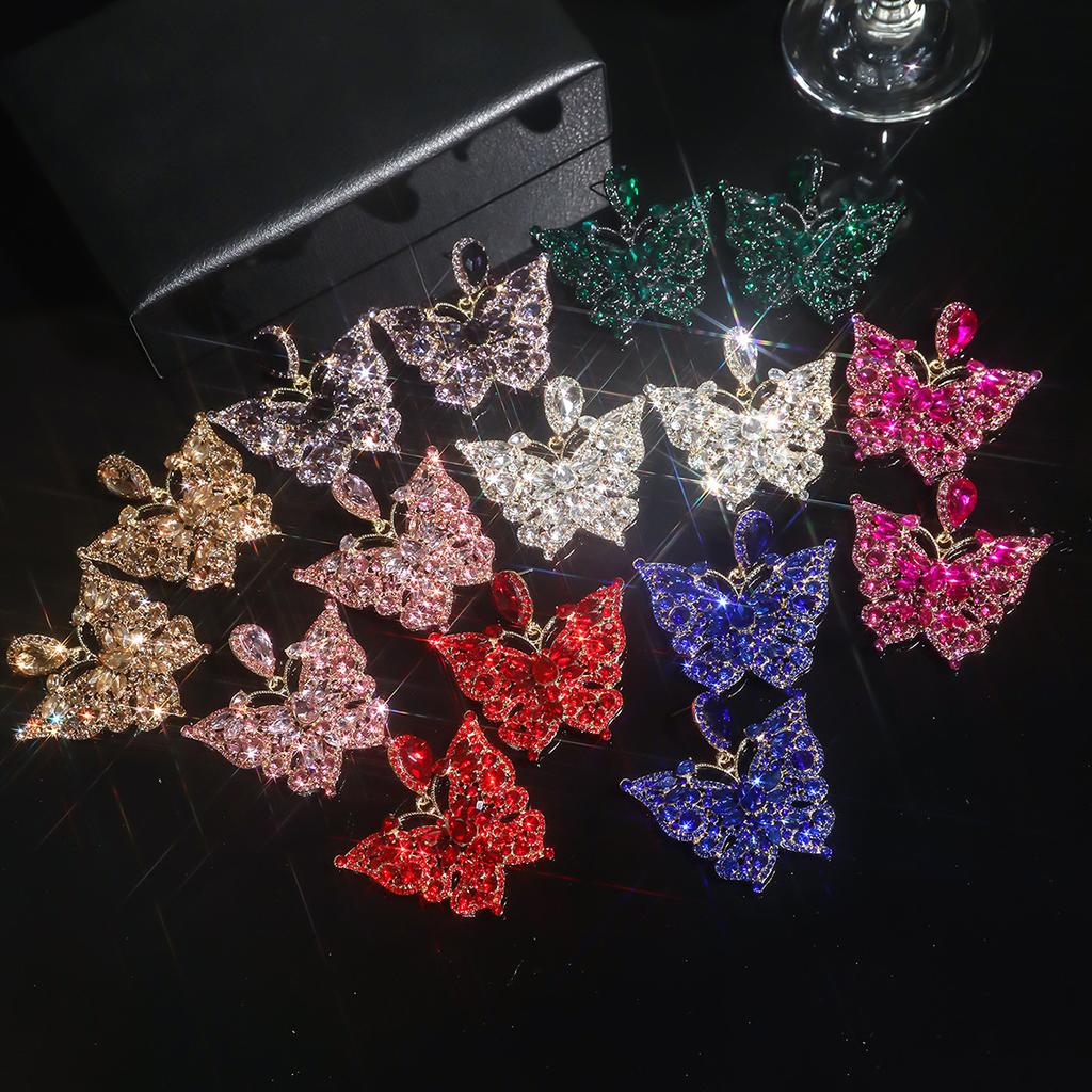 Fashion, New Colored Glass Rhinestone Earrings, Stud Earrings for Women, Personalized Exaggerated Butterfly Ear Jewelry Wholesale