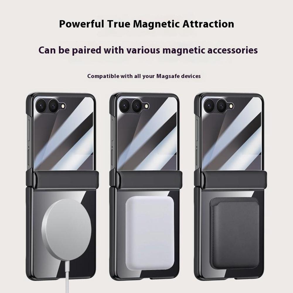 For Samsung Galaxy Z Flip7 5G Magnetic Case Hard PC+Acrylic Phone Cover with HD Rear Small Screen Protector