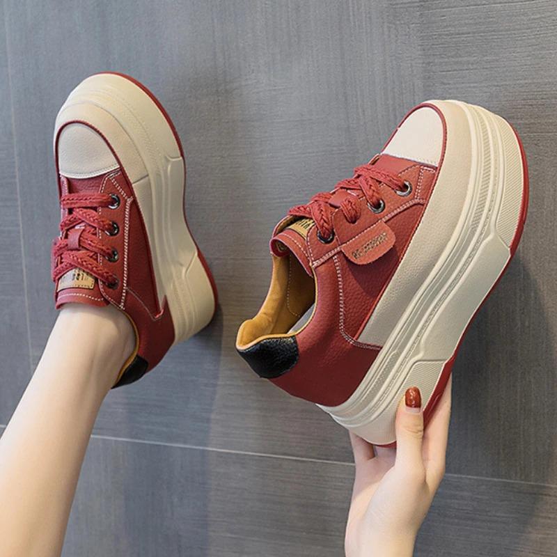 9cm Cow Suede Genuine Leather Women Vulcanized Shoes Platform Wedge Skate Boarding High Heels Casual Summer Shoes