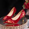 Fashion Embroidery Chinese Style Wedding Shoes Women Red Slip-On Thin Heels Pumps Woman Pointed Toe Embroider High Heel Shoes