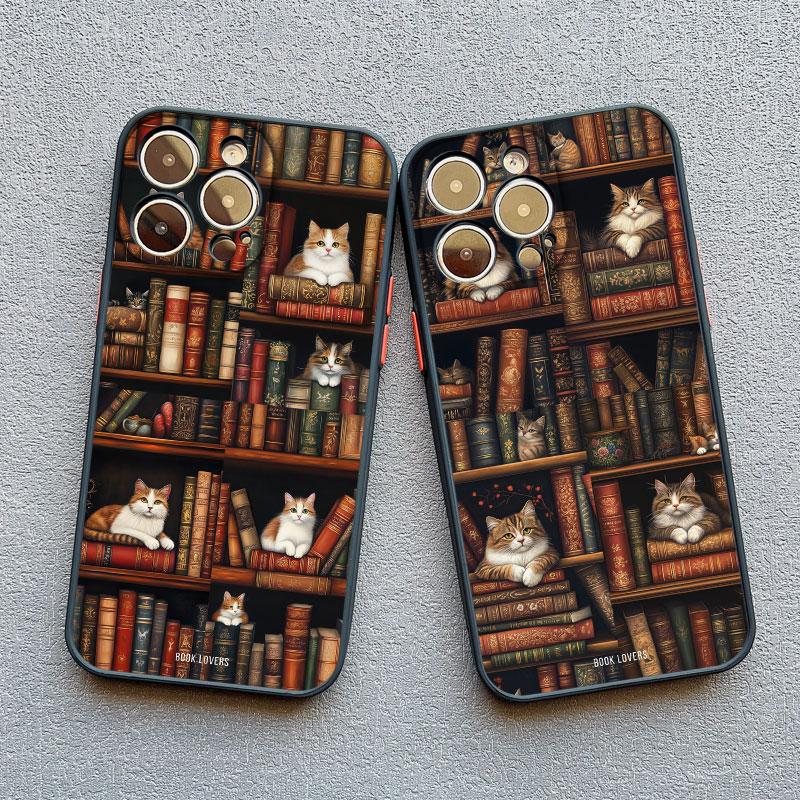 Винтажный книжный шкаф Котен Нарисованный чехол для телефона для iPhone 16 15 14 Pro Max Plus 13 Mini 12 11 Pro Max XS X XR 7 8 Plus SE Задняя крышка