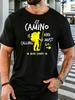 Men Olive Green Tee El Camino Pilgrim Hiker Slogan Print Short Sleeve Loose Casual Basic For Ad