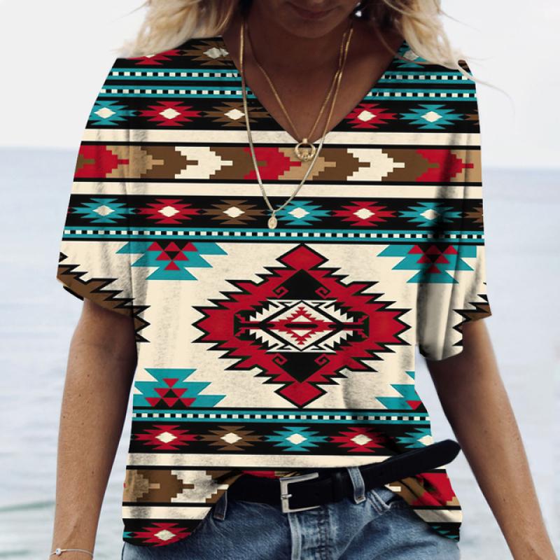 Летние женские футболки, этнический костюм, 3d рубашки, футболки, повседневная уличная одежда в стиле Харадзюку, большие топы с v-образным вырезом, винтажная женская одежда