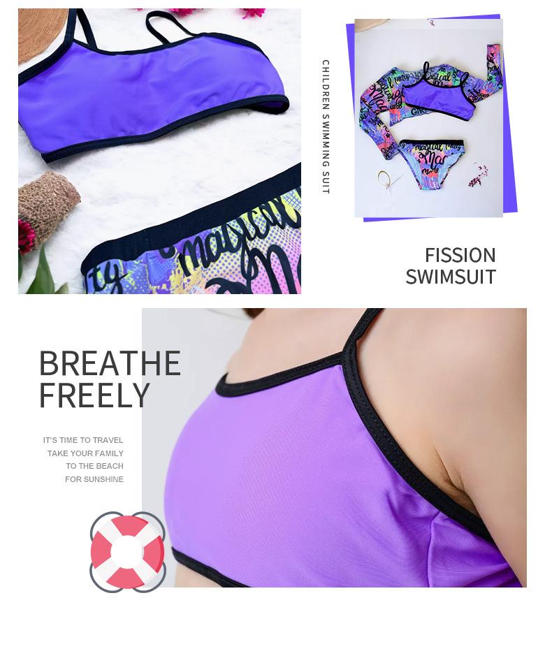 Tween Girls' Fashion 3 Pieces Sun-protective Swimwear Set Lace Up Back Camisole Printed Briefs and Long Sleeves Cover-Up Swimsuit Bathing Suit