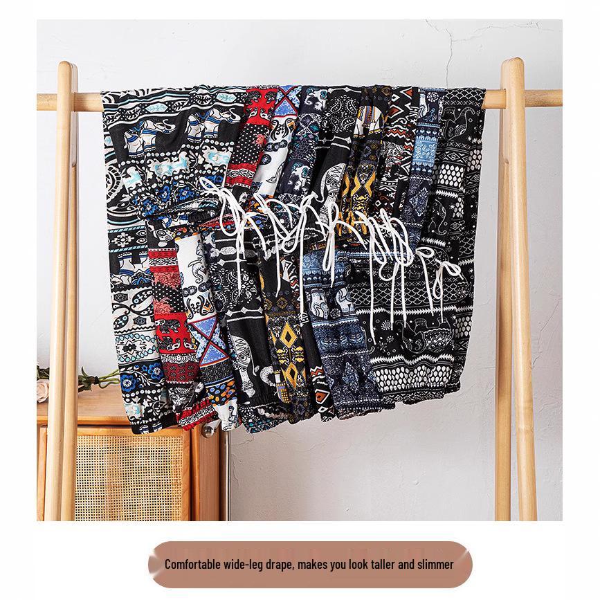 Женские бриджи-гаремы с высокой талией и манжетами, с этническим летним принтом тайских слонов, широкие