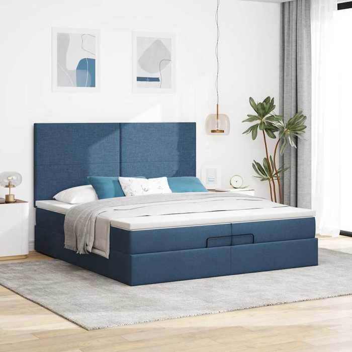 Maison Exclusive - Cadre de lit ottoman avec matelas bleu 200x200cm tissu