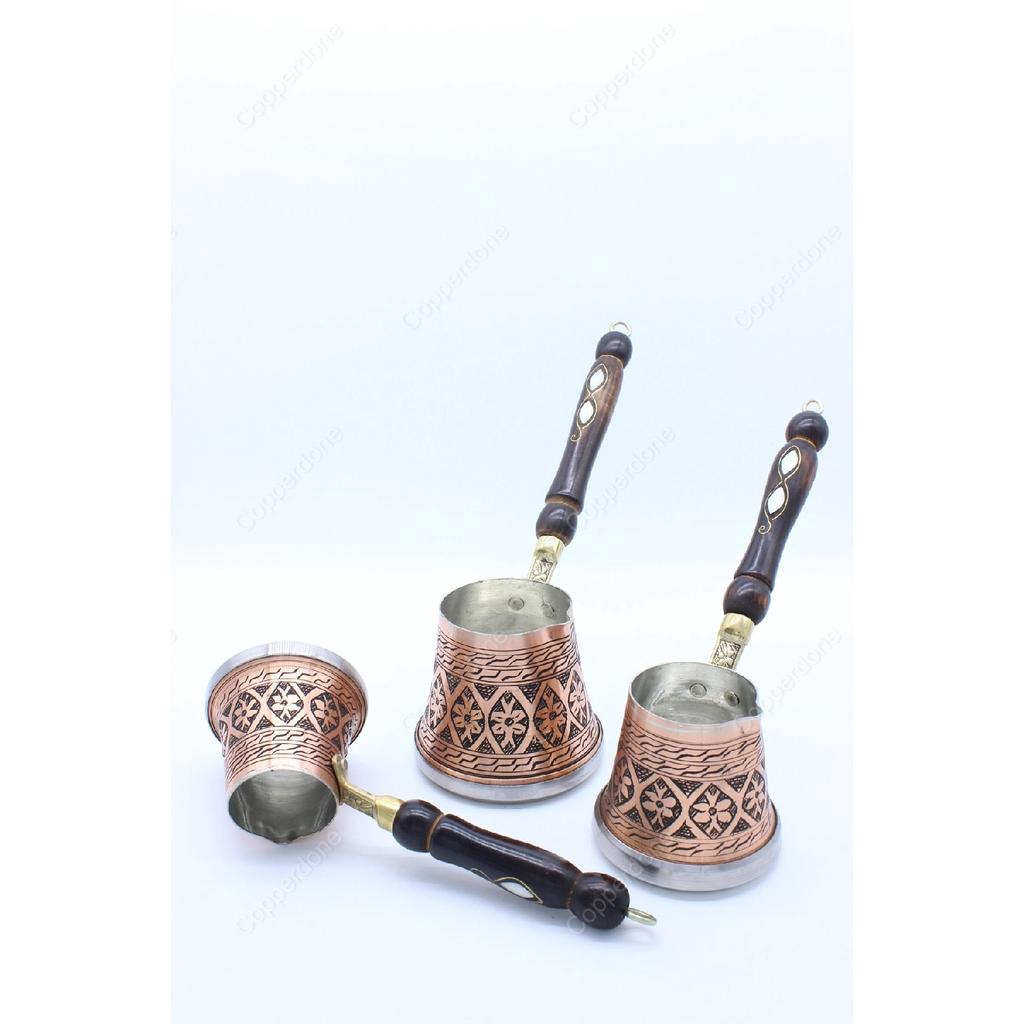 Медный кофейник с ручной вышивкой в ​​виде цветка, набор из 3 предметов, совместимый с индукционной плитой