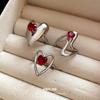 Red Zircon Smooth Heart-shaped Open Ring Simple Index Finger Rings Jewelry for Women
