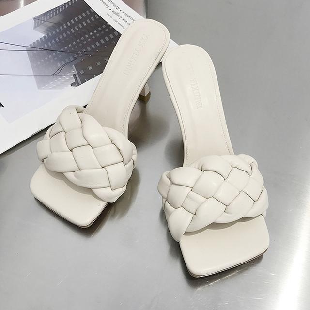 Сексуальные тапочки, женские сандалии на среднем каблуке, брендовые туфли-лодочки, новые летние трендовые модные шлепанцы, туфли с квадратным носком, повседневные женские шлепанцы