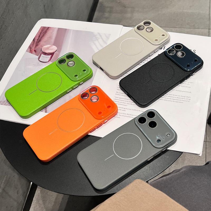 Магнитный Чехол для Телефона с Текстурой Кожи, Совместимый с iPhone, Поддержка Беспроводной Зарядки, Ударопрочный Защитный Чехол