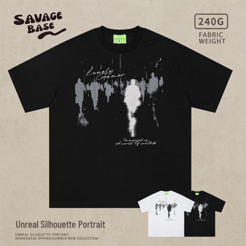 Американская уличная хип-хоп футболка с силуэтным принтом, повседневная, свободного кроя, с коротким рукавом