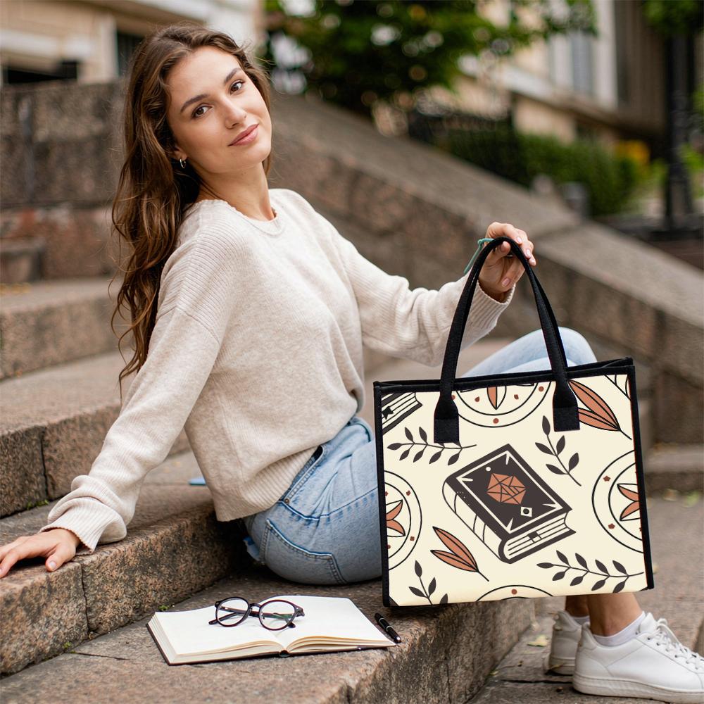 Boho Magic Book Print Canvas Tote Bag Casual Daily Shoulder Shopping Bag for Women