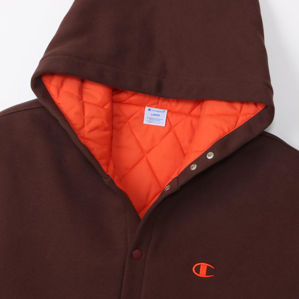 Верхняя одежда с длинным рукавом из хлопка США с вышивкой One Point Logo с капюшоном на кнопках Толстовка в стиле экшн темно-коричневого цвета [Champion] C3-A618 для мужчин