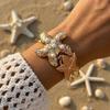 Creative Pearl Shell Starfish Cuff Enamel Ocean Vibe Metal Bracelet Gold Color Irregular Open Bangle Women