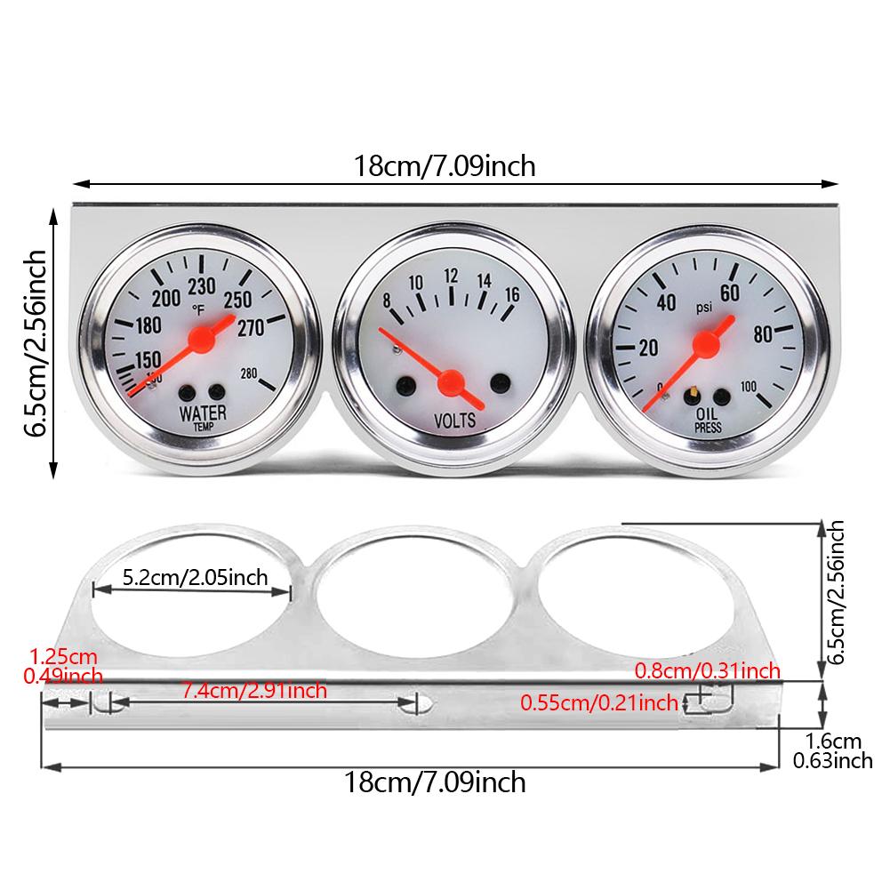 3 in1 52mm Car Oil Pressure Water Temp Amp Meter Gauge with Sensor Triple Gauge Set Auto Mechanical Chrome Panel Oil Press