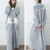Womens Fleece Thicken Hooded Robe Soft Comfortable Plush Bathrobe Fluffy Cute Long Coat Daily Loungewear Nightgown Nightdress