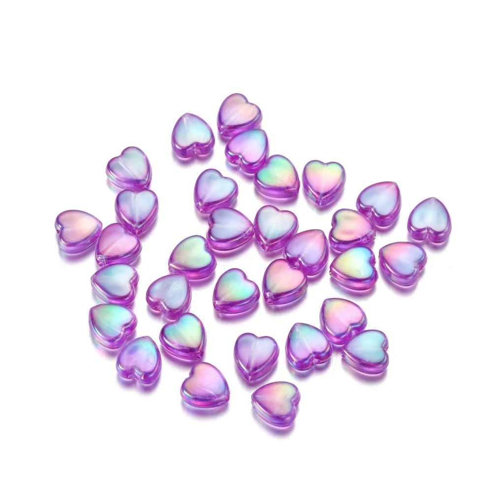 50/100Pcs 9mm AB Color Heart Bead Colorful Acrylic Spacer Loose Beads for DIY Bracelet Necklace Jewelry Making Findings Supplies