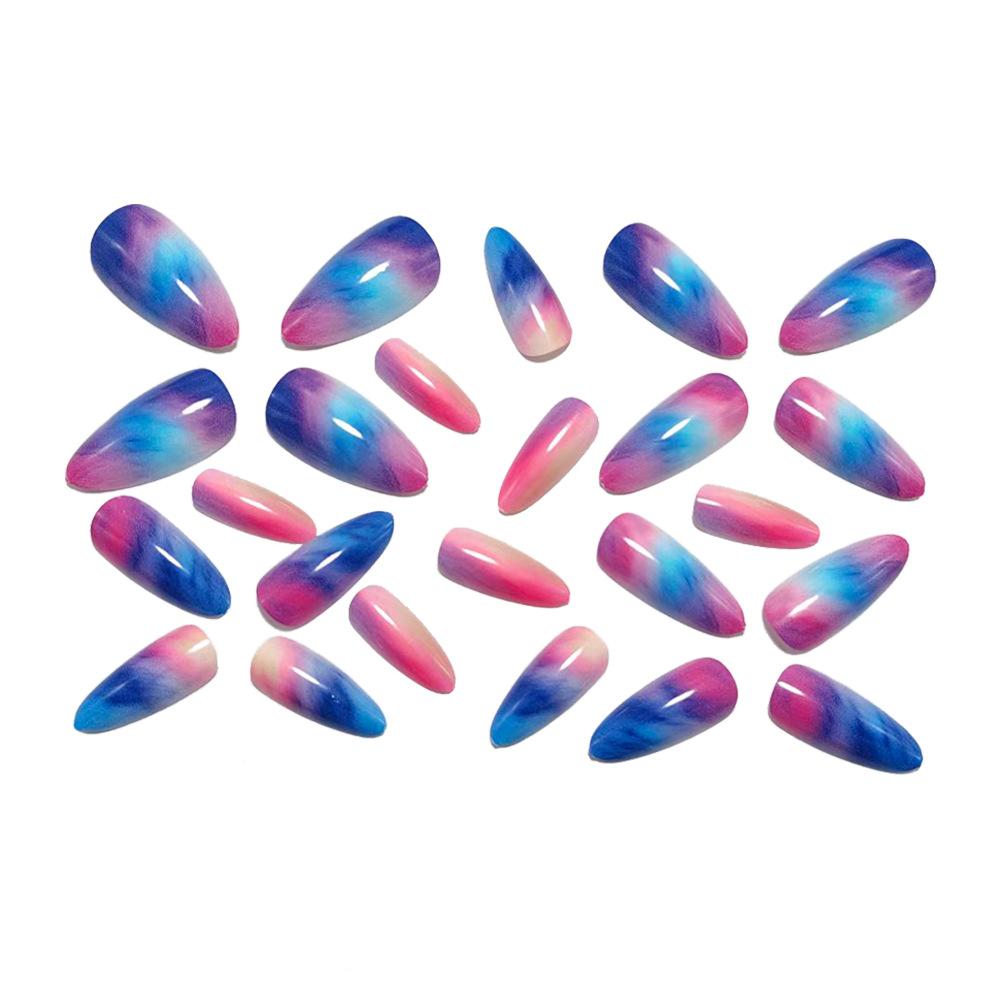 Colorful Smudged Gradient Whitening Fashionable Manicure Wearable Nails Mid-length Detachable Fake Nails Finished Product