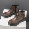 Brand Leather Fashion Motorcycle Boots Men Lace-Up Male Ankle Boots Men's Casual High Top Shoes New All-match Men Walking Shoes