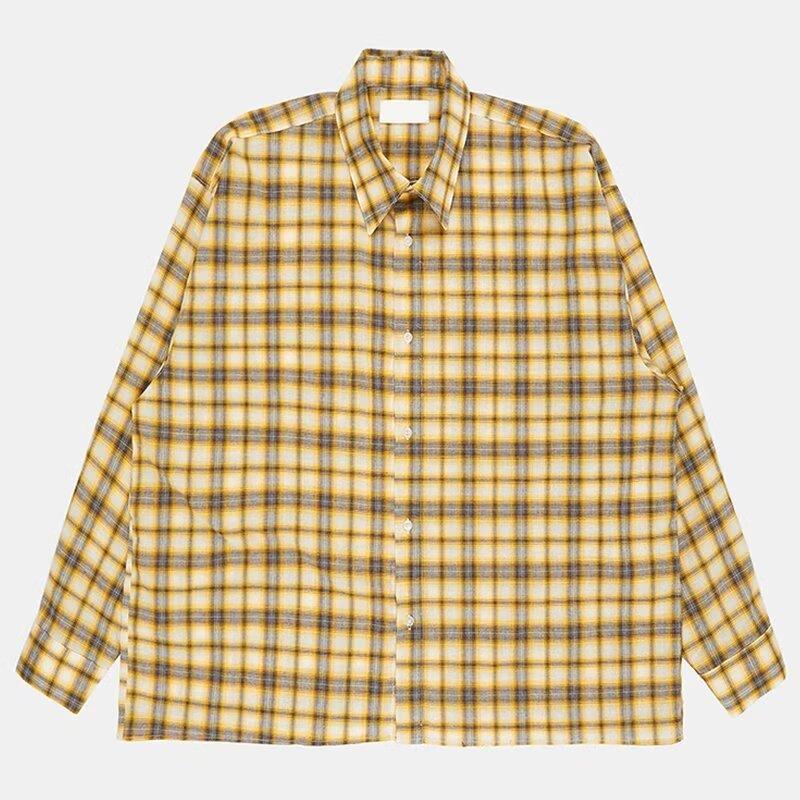 2024 Клетчатая рубашка с длинным рукавом в японском стиле Гонконга Ins Свободная рубашка для мальчиков Летнее модное универсальное повседневное пальто